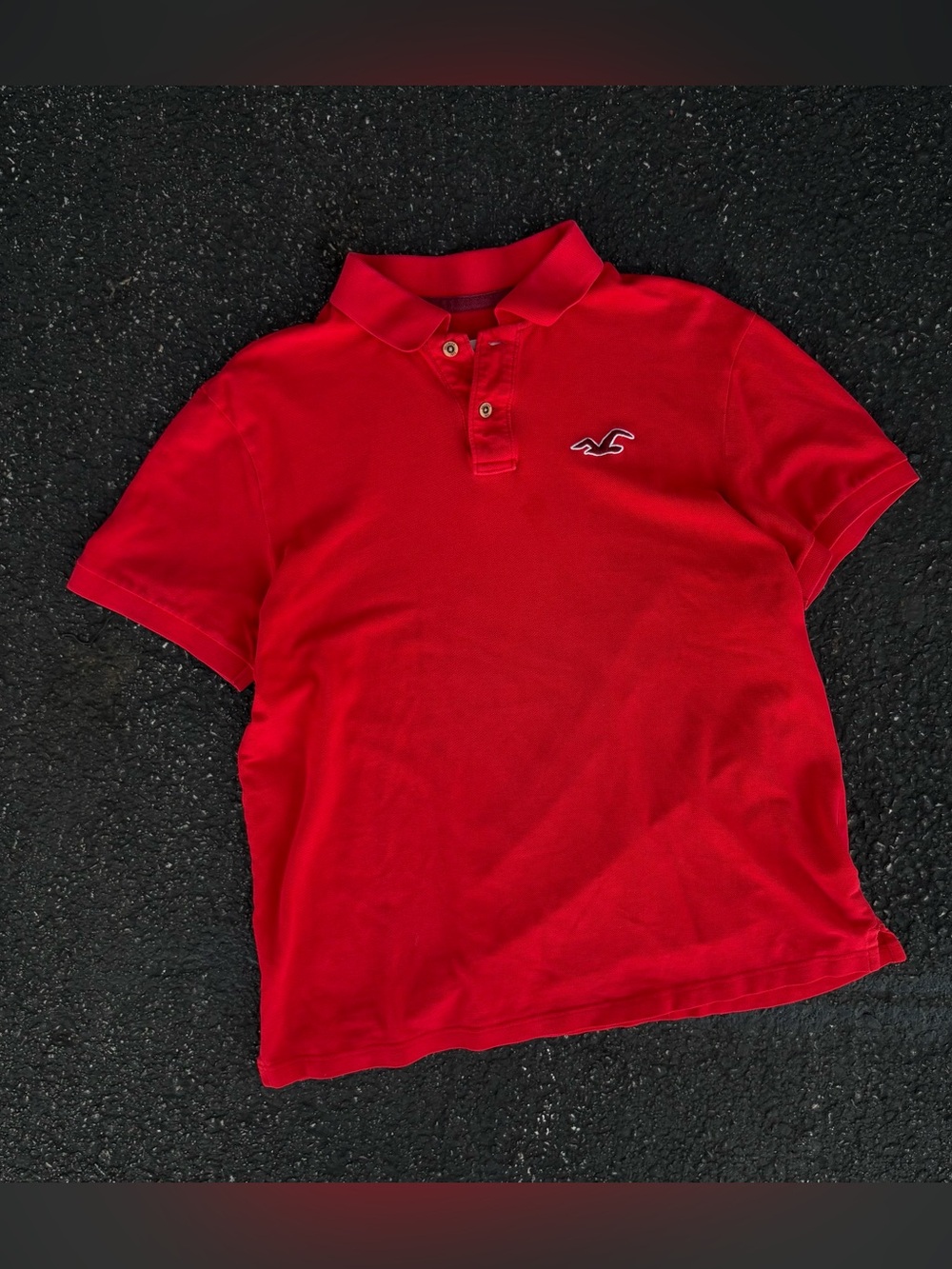 Hollister Red Solid Logo Knit Polo Shirt Mens XL Regular Short Sleeve Button